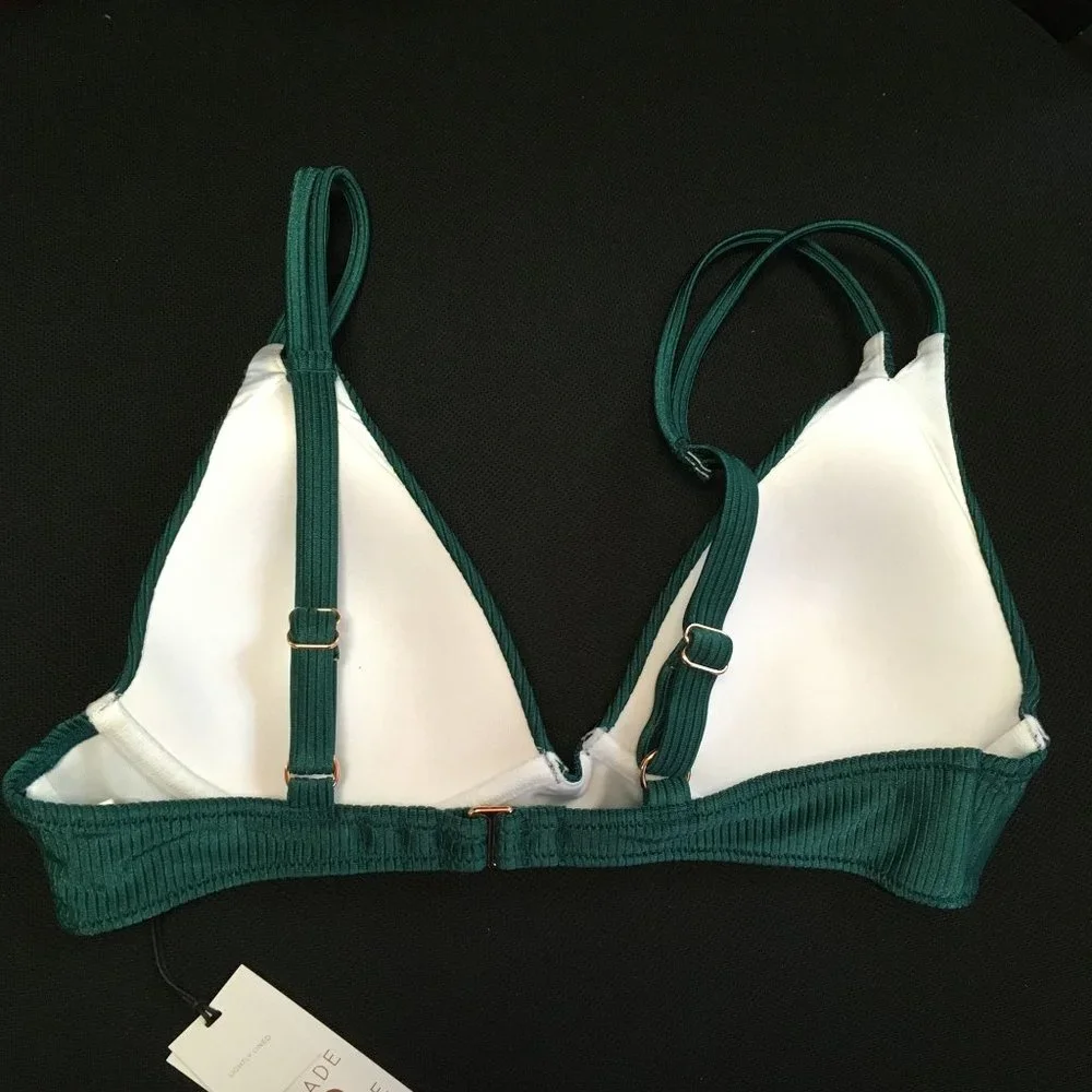 NWT Shade & Shore Triangle Bikini Top Underwire Ribbed Evergreen Size 32B